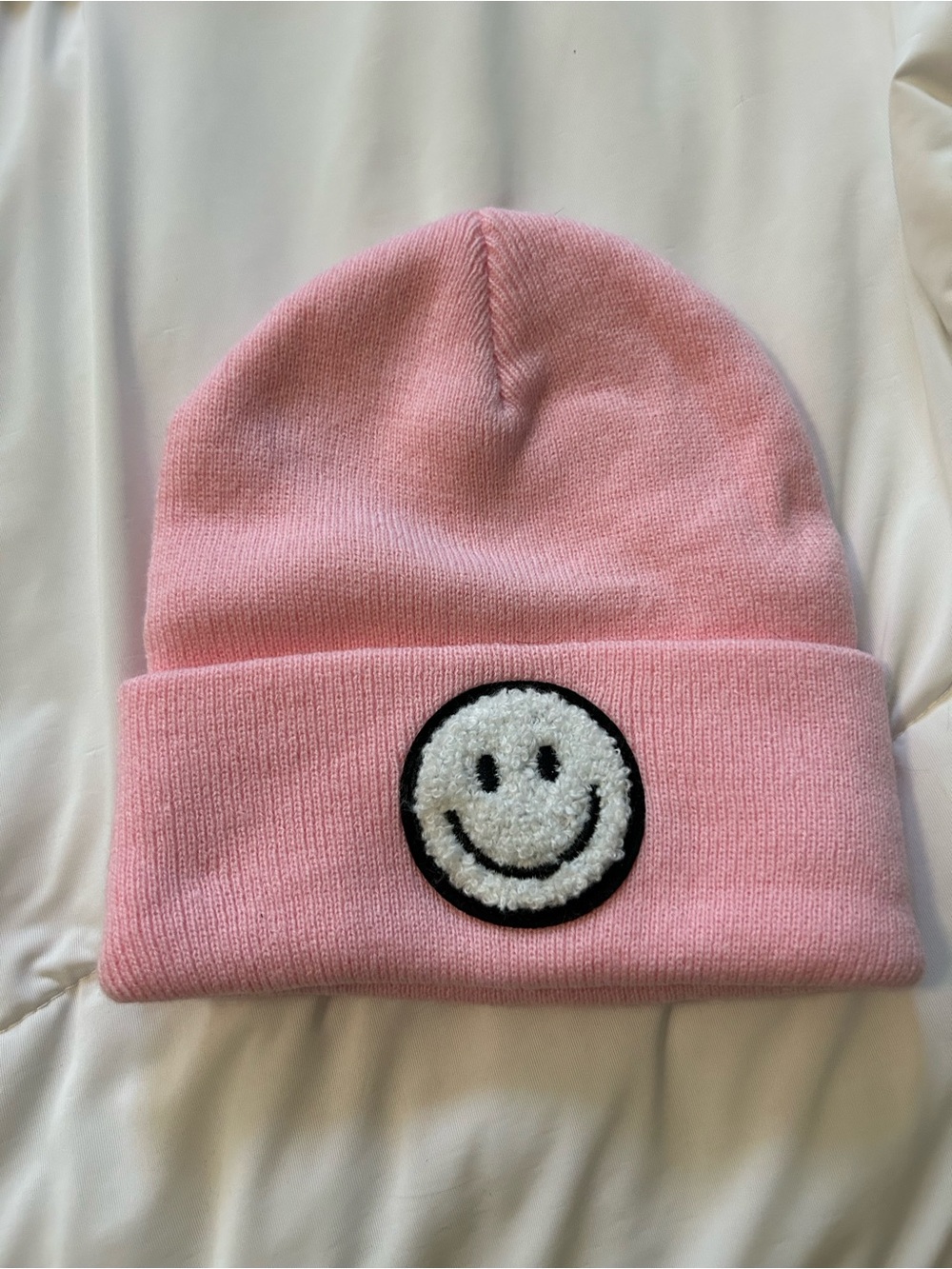 Kids Pink Smiley Beanie Hat